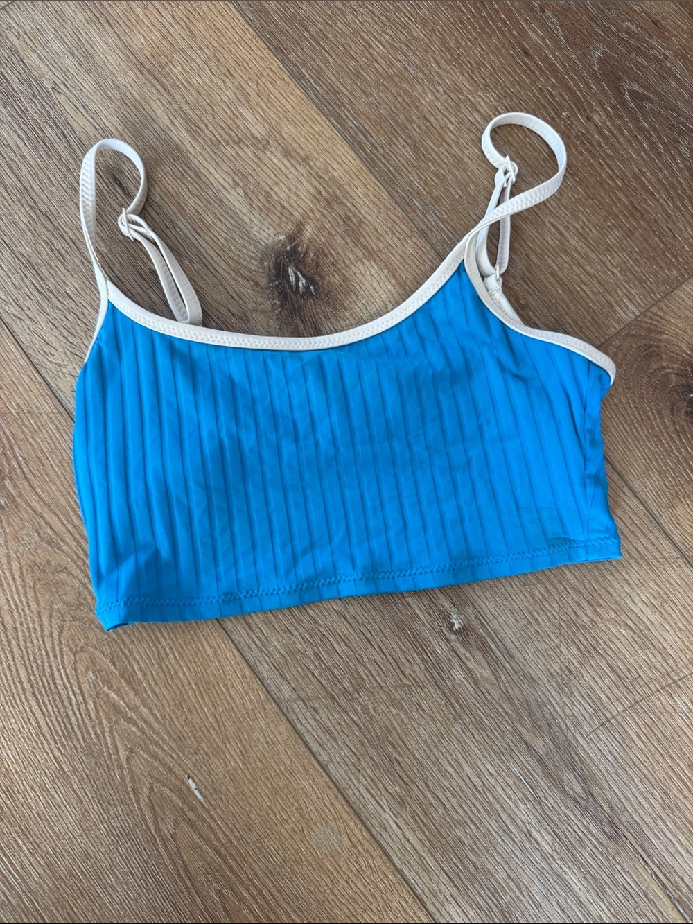 aerie Blue Bikini Top with Cream Trim